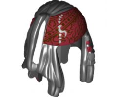 Minifigure, Hair Dreadlocks with Beads and Dark Red Brocade Bandana Pattern