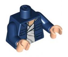 Torso SW Open Jacket with Pockets and White Shirt Pattern (Han Solo) / Dark Blue Arms / Light Nougat Hands
