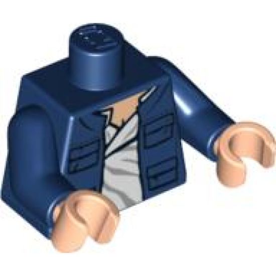 Torso SW Open Jacket with Pockets and White Shirt Pattern (Han Solo) / Dark Blue Arms / Light Nougat Hands