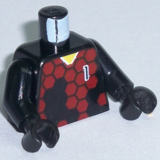 Torso Soccer Goalie Red Hexagons and No. 1 Front and Back Pattern / Black Arms / Black Hands
