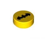 Tile, Round 1 x 1 with Black Bat Batman Logo Pattern