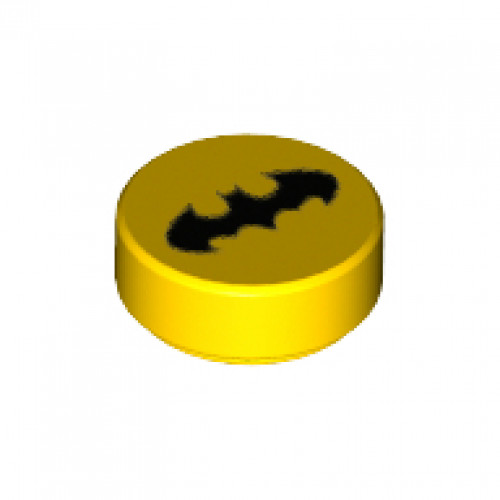 Tile, Round 1 x 1 with Black Bat Batman Logo Pattern