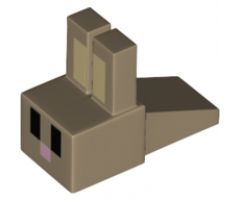 Animal, Body Part Creature Head Pixelated with Long Ears, Tan Auricles, Black Eyes and Bright Pink Nose Pattern (Minecraft Rabbit)