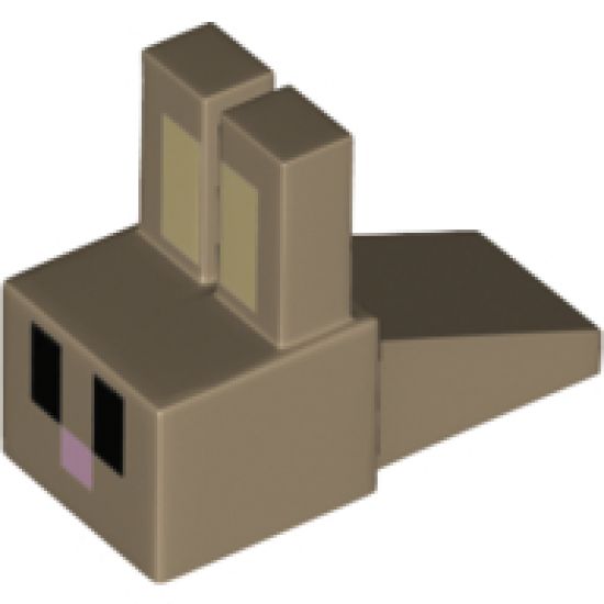 Animal, Body Part Creature Head Pixelated with Long Ears, Tan Auricles, Black Eyes and Bright Pink Nose Pattern (Minecraft Rabbit)