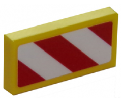 Tile 1 x 2 with Red and White Danger Stripes (Red Corners) Pattern Model Right Side (Sticker) - Sets 4204 / 60152