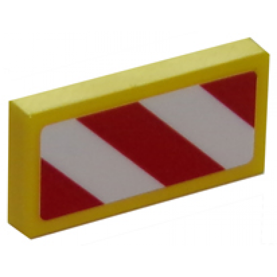 Tile 1 x 2 with Red and White Danger Stripes (Red Corners) Pattern Model Right Side (Sticker) - Sets 4204 / 60152