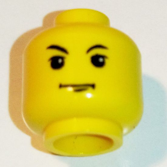 Minifigure, Head Male HP Tom Riddle with Black Eyelashes and White Pupils, Arched Right Brow, Chin Dimple Pattern - Blocked Open Stud