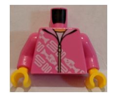 Torso Hoodie with White Rectangles and Fish Pattern / Dark Pink Arms / Yellow Hands
