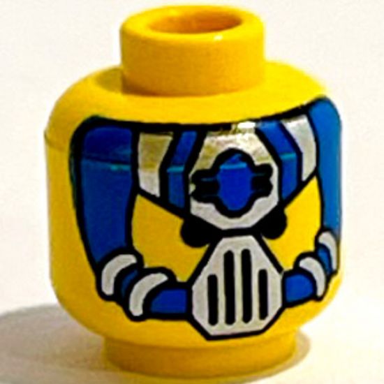 Minifigure, Head Alien with Blue and Silver Mask Type 1 Pattern - Blocked Open Stud