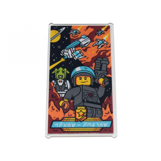 Glass for Window 1 x 4 x 6 with Movie Poster with Ninjago Logogram 'Space Police III', Officer with Blaster and Alien Pattern (Sticker) - Set 71741