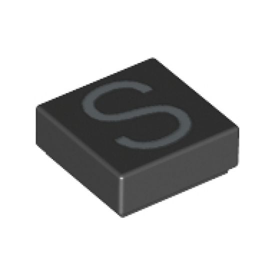 Tile 1 x 1 with Silver Capital Letter S Pattern