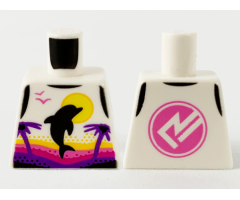 Torso with Yellow Sun, Black Dolphin, Dark Purple Palm Trees, Yellow, Dark Pink and Magenta Stripes Pattern