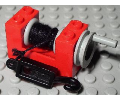String Reel / Winch 2 x 4 x 2 (Light Gray Drum) with String and Black Hook, Metal 1 x 4 x 1