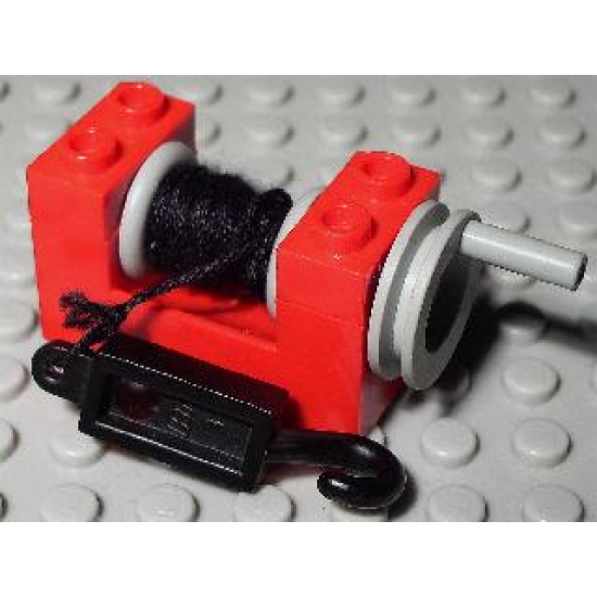 String Reel / Winch 2 x 4 x 2 (Light Gray Drum) with String and Black Hook, Metal 1 x 4 x 1