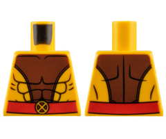 Torso Muscles Outline with Dark Brown Center and Red Belt with X-Men Logo Belt Buckle Pattern