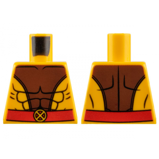 Torso Muscles Outline with Dark Brown Center and Red Belt with X-Men Logo Belt Buckle Pattern
