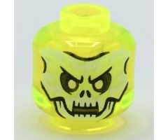 Minifigure, Head Alien Ghost with White and Yellowish Green Skull Face and Fangs Pattern - Vented Stud