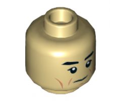 Minifigure, Head Dual Sided Black Eyebrows, Eyelashes, Dark Orange Cheek Lines Neutral / Open Mouth Scowl Pattern (SW Cdr. Sato) - Hollow Stud