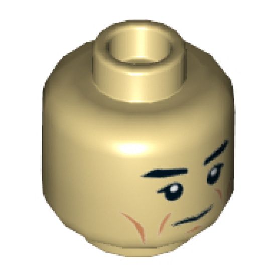 Minifigure, Head Dual Sided Black Eyebrows, Eyelashes, Dark Orange Cheek Lines Neutral / Open Mouth Scowl Pattern (SW Cdr. Sato) - Hollow Stud
