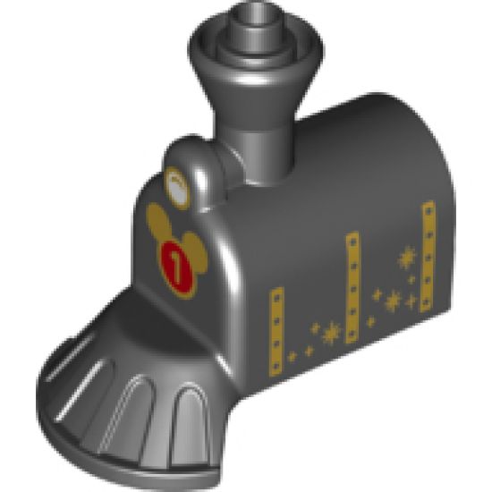 Duplo, Train Steam Engine Front with Cow Catcher, White Headlight and Number 1 on Mouse Head Pattern