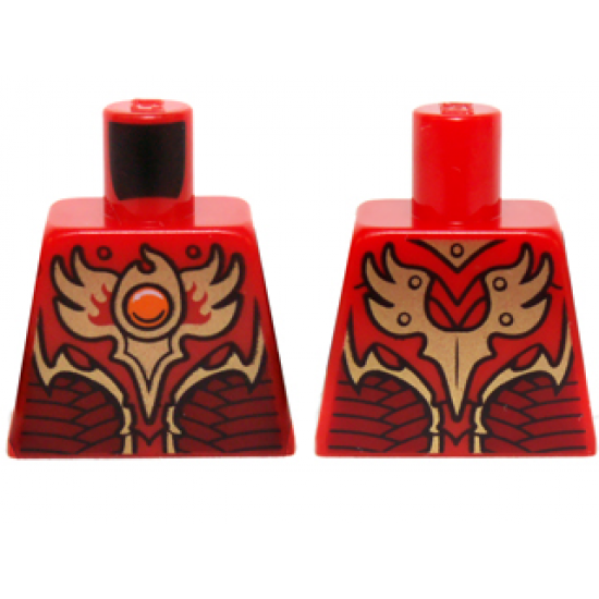 Torso Vest with Dark Red and Gold Armor with Scales and Orange Round Jewel (Fire Chi) Pattern