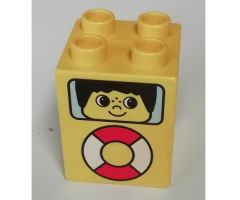 Duplo, Brick 2 x 2 x 2 with Life Preserver and Face in Window Pattern