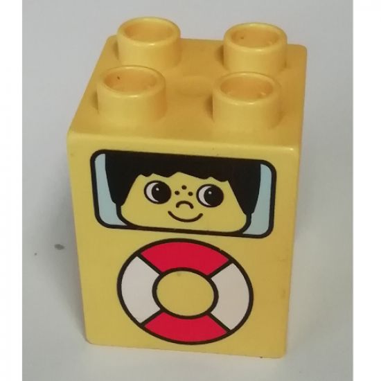 Duplo, Brick 2 x 2 x 2 with Life Preserver and Face in Window Pattern