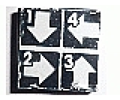 Tile 2 x 2 with White Number 1, Number 2, Number 3, Number 4, Crossed Lines, and Arrows Down, Left, Right, Up Pattern (Sticker) - Set 8094