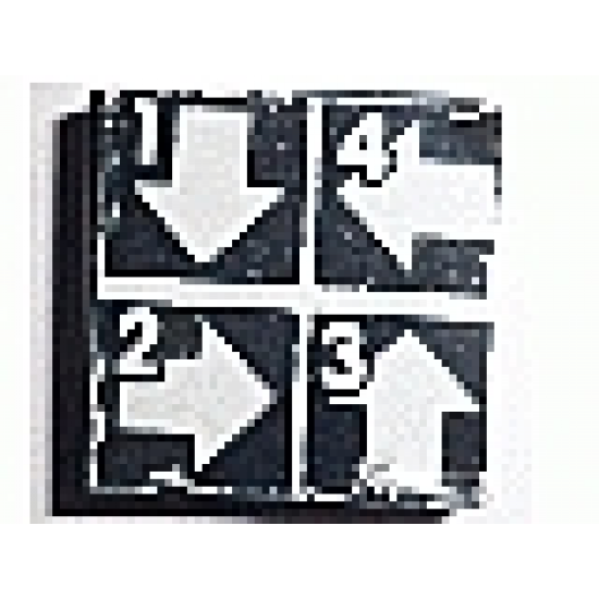 Tile 2 x 2 with White Number 1, Number 2, Number 3, Number 4, Crossed Lines, and Arrows Down, Left, Right, Up Pattern (Sticker) - Set 8094