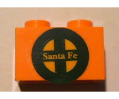 Brick 1 x 2 with Yellow 'Santa Fe' and Dark Green Logo Pattern (Sticker) - Set 10133