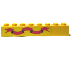 Brick 1 x 8 with Dark Pink Ribbon on Yellow Background Pattern (Sticker) - Sets 375-2 / 6075-2