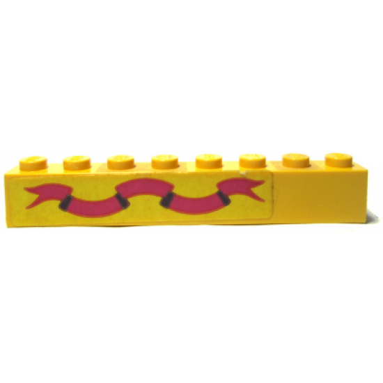 Brick 1 x 8 with Dark Pink Ribbon on Yellow Background Pattern (Sticker) - Sets 375-2 / 6075-2