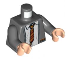 Torso Cardigan Sweater with White Shirt, Red and Yellow Tie and Trim (Gryffindor) Pattern / Dark Bluish Gray Arms / Light Nougat Hands