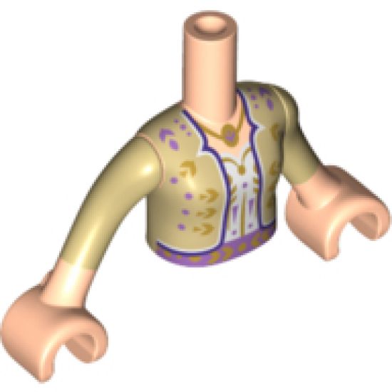 Mini Doll, Torso Friends Girl White Shirt, Tan Jacket with Gold and Dark Purple Design Pattern, Light Nougat Arms with Hands with Tan Sleeves