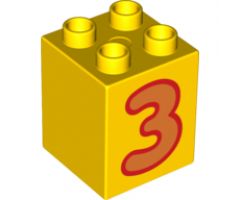 Duplo, Brick 2 x 2 x 2 with Number 3 Orange Pattern