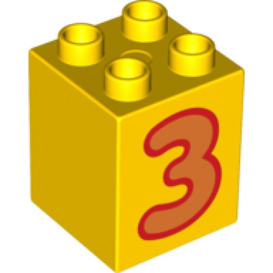 Duplo, Brick 2 x 2 x 2 with Number 3 Orange Pattern