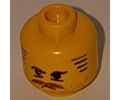 Minifigure, Head Moustache Brown Bushy, Stubble, Under-Eyes Wrinkles, Stripe Sideburns Pattern - Blocked Open Stud
