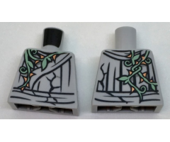 Torso Cracked Statue, Ninja Robe with Sand Green Vine and Gold Thorns Front and Back Pattern