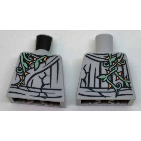 Torso Cracked Statue, Ninja Robe with Sand Green Vine and Gold Thorns Front and Back Pattern