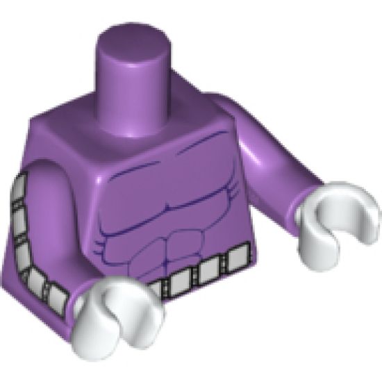 Torso Batman Muscles Outline with Belt with 6 White Squares Front and Reverse Pattern / Medium Lavender Arms with White Squares Pattern / White Hands