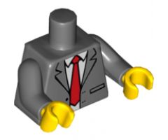 Torso Suit Jacket Unbuttoned with Red Tie Pattern / Dark Bluish Gray Arms / Yellow Hands