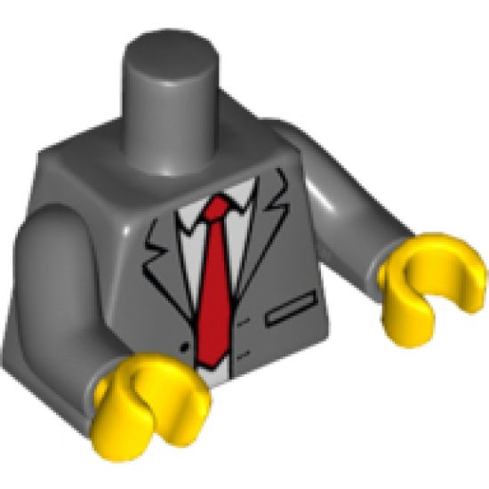 Torso Suit Jacket Unbuttoned with Red Tie Pattern / Dark Bluish Gray Arms / Yellow Hands