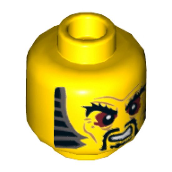 Minifigure, Head Black Bushy Eyebrows, Red Eyes, Moustache and Goatee, Sideburns, Wrinkles Pattern - Hollow Stud