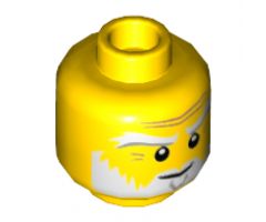 Minifigure, Head White and Gray Eyebrows, Beard and Braided Ponytail on Back, Medium Nougat Wrinkles, Smile Pattern (Sensei Wu) - Hollow Stud