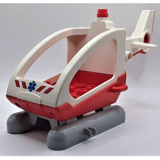 Duplo, Aircraft Helicopter Body Medium with Cabin (Skids not Removable) with Red Base and EMT Star of Life Pattern