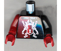 Torso Alpha Team Minion Scarab with Silver Outline and 'X' Pattern / Black Arm Left / Dark Red Arm Right / Dark Red Hands