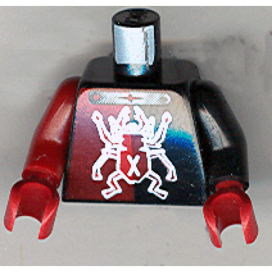 Torso Alpha Team Minion Scarab with Silver Outline and 'X' Pattern / Black Arm Left / Dark Red Arm Right / Dark Red Hands
