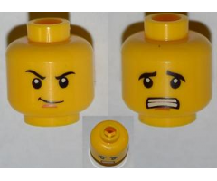 Minifigure, Head Dual Sided Thin Smirk, Raised Eyebrow / Scared with Teeth Pattern - Blocked Open Stud