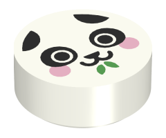 Tile, Round 1 x 1 with Panda Face with Bright Pink Cheeks and Bright Green Bamboo Leaves Pattern