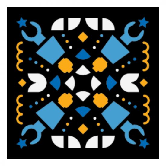 Tile 2 x 2 with BeatBit Album Cover - Geometric Minifigure Heads, Arms and Quarter Tiles Pattern
